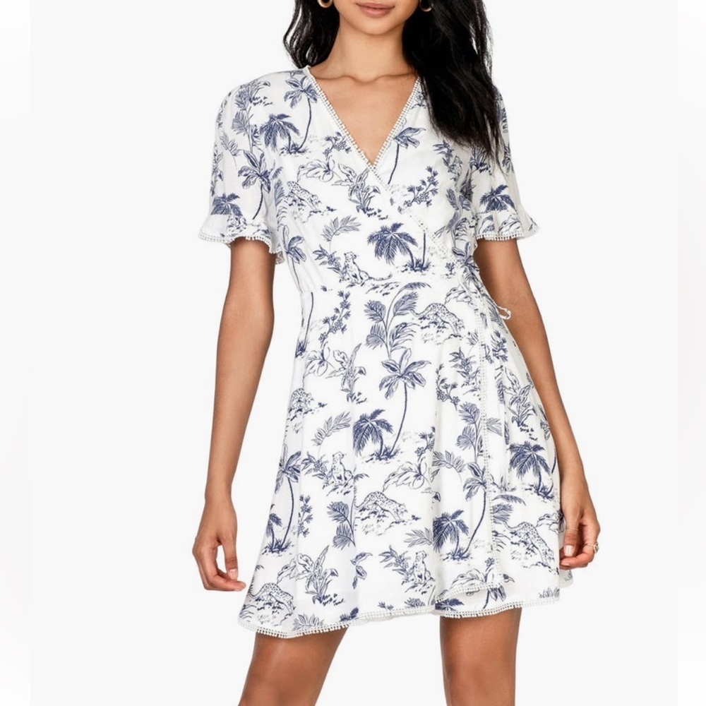 Lost + Wander Blue Palm Nights Wrap Dress.  Medium.